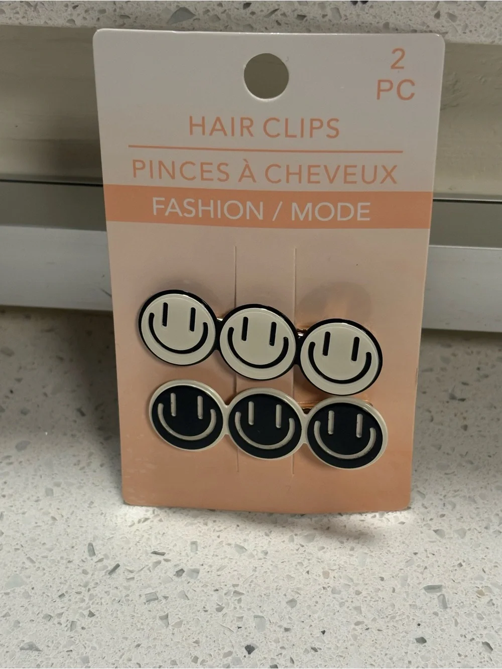 Smiley Face Hair Clips - Black & Cream - Fashion Accessory